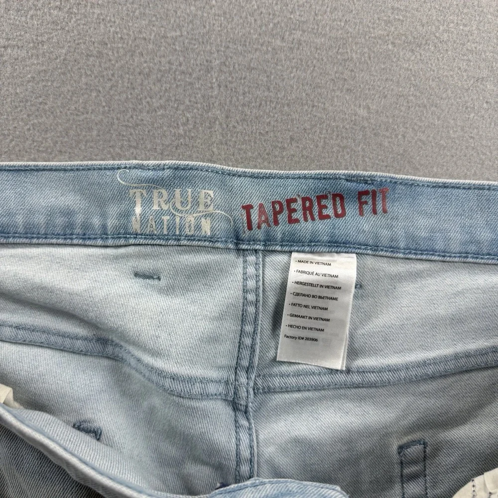 True Nation Tapered Fit Jeans Mens 44x30 Light Blue Distressed Stretch Denim